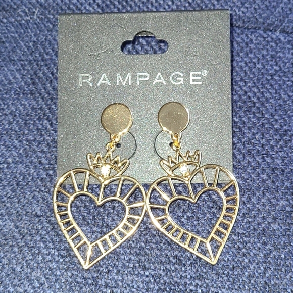 Rampage Womens Gold Crowned Heart Rhinestone Dangling Pierced Earrings Queen - Picture 1 of 3